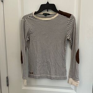 Ralph Lauren Black and Cream Striped Long Sleeve Top